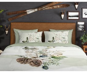 Зелено-кремаво единично удължено фланелено спално бельо 140x220 cm Marjan – Good Morning