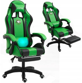 Комфортен гейминг стол с черно-зелена масажна възглавница