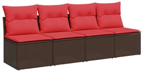 366228 vidaXL Градински диван с възглавници, 4 места, кафяв, полиратан
