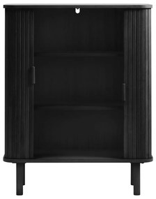 Черен шкаф в дъбов декор с плъзгащи се врати 113x90 cm Cavo - Unique Furniture