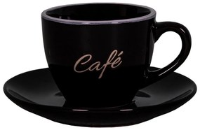 Черна чаша за еспресо с чинийка от керамика Mandala - Antic Line