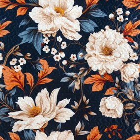 Ватирана покривка за легло в тъмносиньо с флорална шарка на божур Ширина: 170 см | Дължина: 210 см