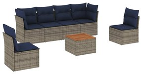 3255886 vidaXL Градински диван с възглавници, 7 части, полиратан, сив