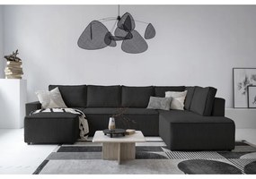 Антрацитен разтегателен ъглов диван от рипсено кадифе (десен ъгъл/"U" форма) Brave Dave – Miuform