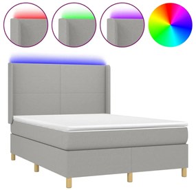 3138709 vidaXL Боксспринг легло с матрак и LED, светлосиво, 140x190 см, плат