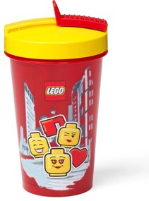 Червена чаша с жълт капак и сламка , 500 ml Iconic - LEGO®