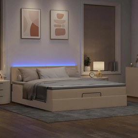 3312241 vidaXL Османска легло с матрак и LED, кремаво, 160x200 см, плат