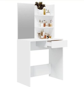 Маса за тоалетка с 3 рафта и чекмедже, с огледало,  бяла, 75x40x136 см ModernHome