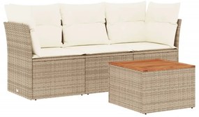 3255799 vidaXL Градински диван с възглавници, 4 части, бежов полиратан