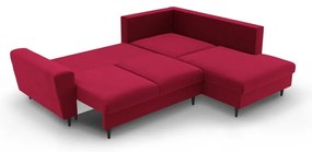 Червен кадифен разтегателен ъглов диван с място за съхранение (десен ъгъл/L форма) Kyoto – Cosmopolitan Design