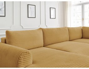 Разтегателен ъглов диван от рипсено кадифе в цвят горчица (ляв ъгъл/"U" форма) Lucien – Bobochic Paris