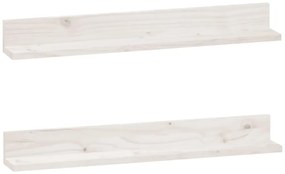 823605 vidaXL Стенни рафтове, 2 бр, бели, 80x11x9 см, масивно борово дърво