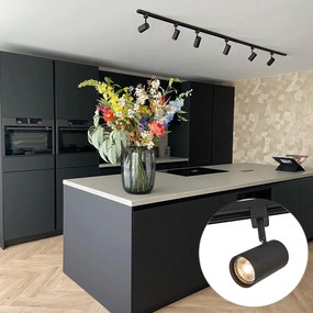 Модерна релсова система за осветление с 6 черни прожектора 1-фазов 200см - Iconic Jeana