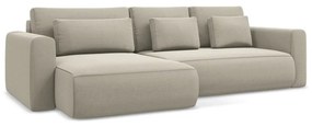 Бежов кадифен разтегателен ъглов диван с място за съхранение (ляв ъгъл) Kapua – Makamii