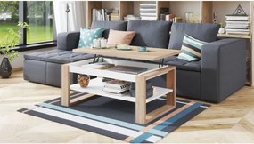 НУО Дъб Сонома/Бял мат -МОДЕРНА ХОЛНА МАСА С ПОВДИГАЩ СЕ ПЛОТ