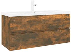 3152888 vidaXL Шкаф за мивка с вградена мивка, опушен дъб, инженерно дърво