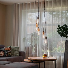 Индустриално висящо осветително тяло черно с бетон кръгло 5-светлина - Pedra