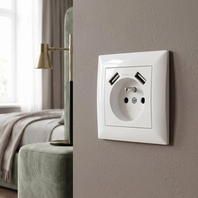 Единичен контакт със заземяване + 2x USB-A OSTE JNH003-G White