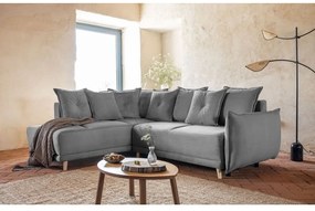 Сив велурен разтегателен диван (ляв ъгъл) Lazy Lukka - Miuform