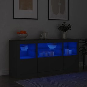 Sonata H Сайдборд с LED светлини, черен, 142,5x37x67 см