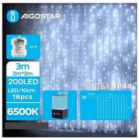 Aigostar-LED Екстериорни Коледни лампички 200xLED/8 функции 3xAA 5x2 м IP44 студено бял