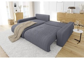 Тъмносив разтегателен ъглов диван от рипсено кадифе (променлив) Sara – Ropez