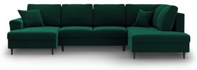 Зелен кадифен разтегателен ъглов диван с място за съхранение (десен ъгъл/U форма) Kyoto – Cosmopolitan Design