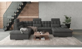 Антрацитен разтегателен ъглов диван с място за съхранение (ляв ъгъл/U форма) Merkur – Ropez