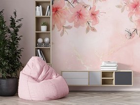 Тапет - Акварелни цветя и листа от розово злато