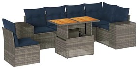 3327386 vidaXL Градински диван с възглавници, 7 части, полиратан, сив