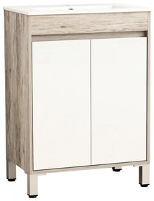 Долен шкаф за баня ICP 6081-045, PVC, меламин + бял гланц , с умивалник, 60x38.5x81см