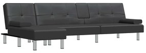 3157265 vidaXL Ъглово разтегателно канапе черно 255x140x70 см изкуствена кожа