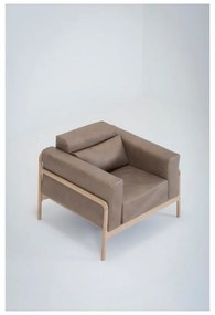 Светлокафяв фотьойл от биволска кожа с масивна дъбова конструкция Fawn - Gazzda