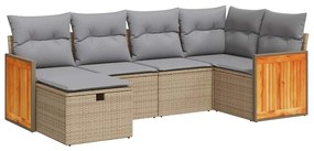 3326028 vidaXL Градински диван с възглавници, 6 части, бежов полиратан