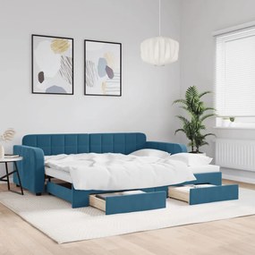 3196976 vidaXL Канапе с изтеглящо легло и чекмеджета синьо 90x200 см кадифе