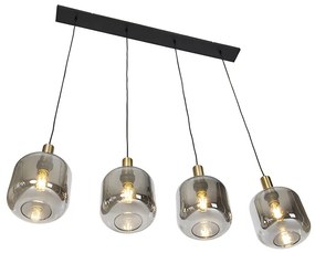 Дизайнерски висящ аплик черен със злато и опушено стъкло 4-светлина - Zuzanna