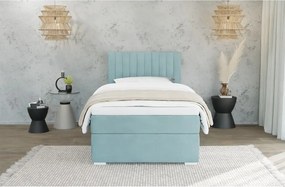 Светлосиньо единично тапицирано легло с място за съхранение с включена подматрачна рамка 90x200 cm Bunny – Ropez