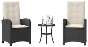 365176 vidaXL Бистро комплект с възглавници 3 части черен полиратан