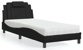 3208768 vidaXL Легло с матрак, черно, 90x200 см, изкуствена кожа