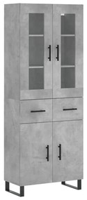 3198557 vidaXL Висок шкаф, бетонно сив, 69,5x34x180 см, инженерно дърво
