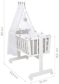 Бяла люлка на колела с балдахин 40x90 cm Little stars - Roba