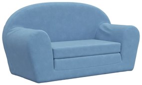 357002 vidaXL Детско диванче-легло, 2-местно, синьо, мек плюш