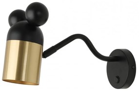 Черна/ в златист цвят детска лампа за стена с метален абажур Mouse – GTV
