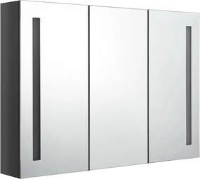 326528 vidaXL LED шкаф с огледало за баня, 89x14x62 см, блестящо сив