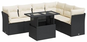 3326167 vidaXL Градински комплект диван с възглавници 7 части черен полиратан
