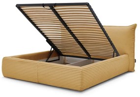 Жълто двойно тапицирано легло с място за съхранение с включена подматрачна рамка 180x200 cm Jade – Bobochic Paris