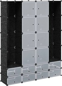 240501 vidaXL Модулен шкаф с 18 отделения, черно и бяло, 37x146x180,5 см