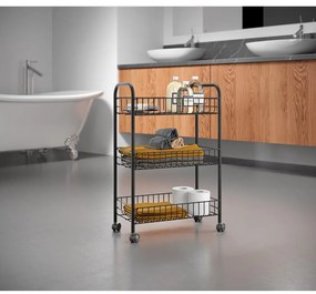 Черна мобилна количка от неръждаема стомана Lava Lugano - Metaltex