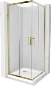 Mexen Rio квадратна душ кабина 80 x 80 см, прозрачна, златна + Flat поддушово