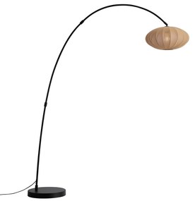 Japandi дъгова подова лампа черна с кафяв абажур - Bida